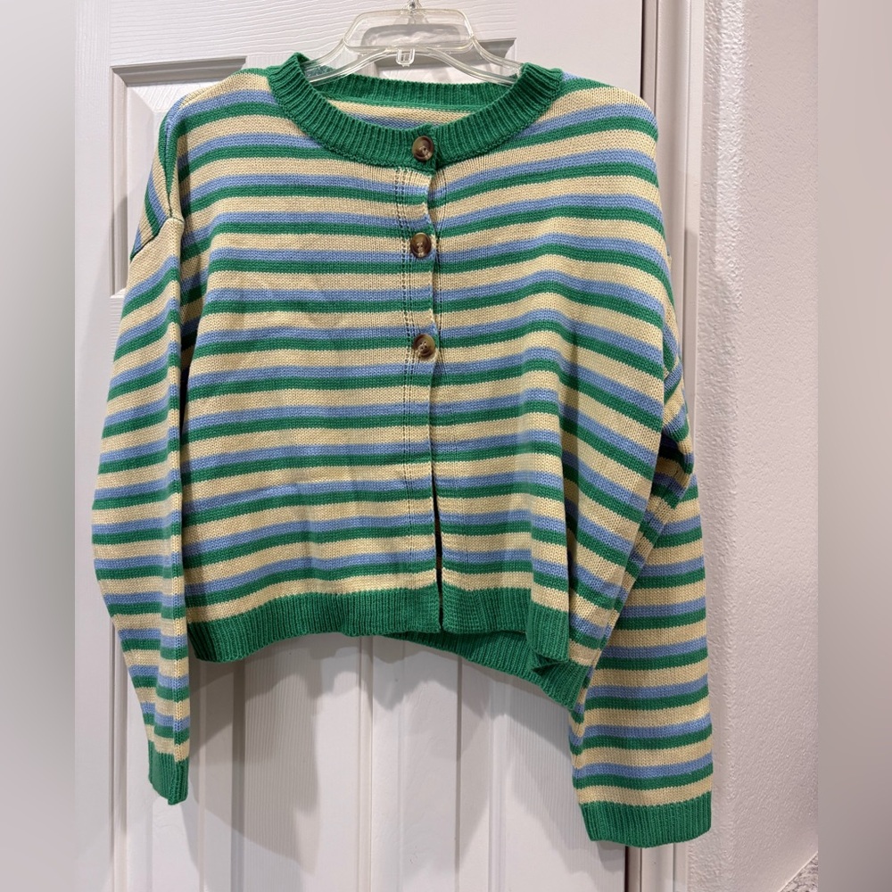 Striped Green and Blue Women's Sweater